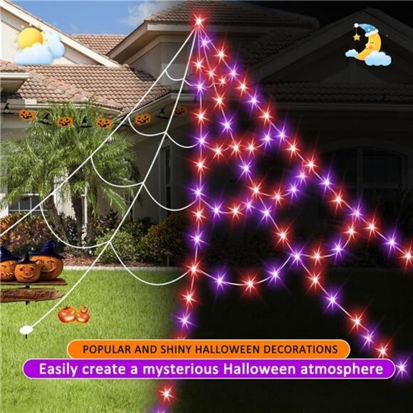 Halloween Spider Web Lights 550 LED Lighted Spider Web 16.4Ft Giant Halloween - Picture 4 of 7